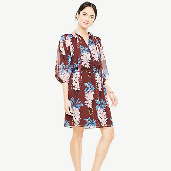 Ann Taylor Dresses & Skirts - Ann Taylor Floral Tie Neck Shirt Dress Size S  NWT